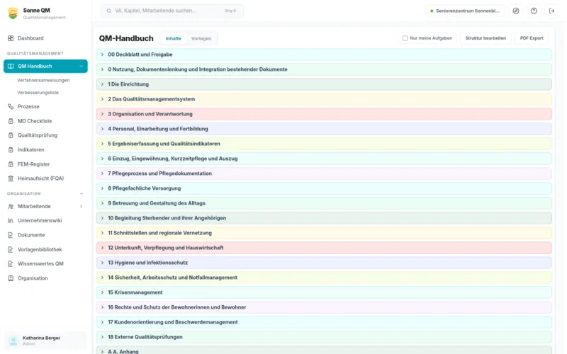 QM-Handbuch für die vollstationäre Pflege in Sonne QM mit 19 Kapiteln und Anhang