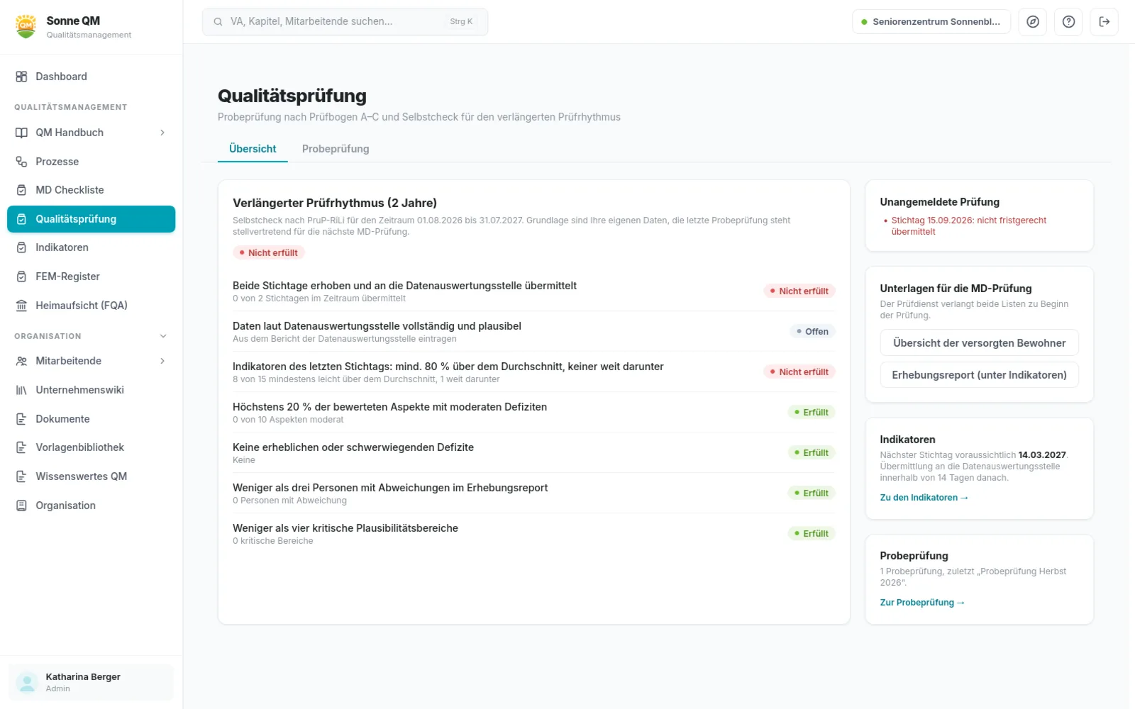 Qualitätsprüfung in Sonne QM: Selbstcheck für den verlängerten Prüfrhythmus, unangemeldete Prüfungen und Unterlagen für den MD